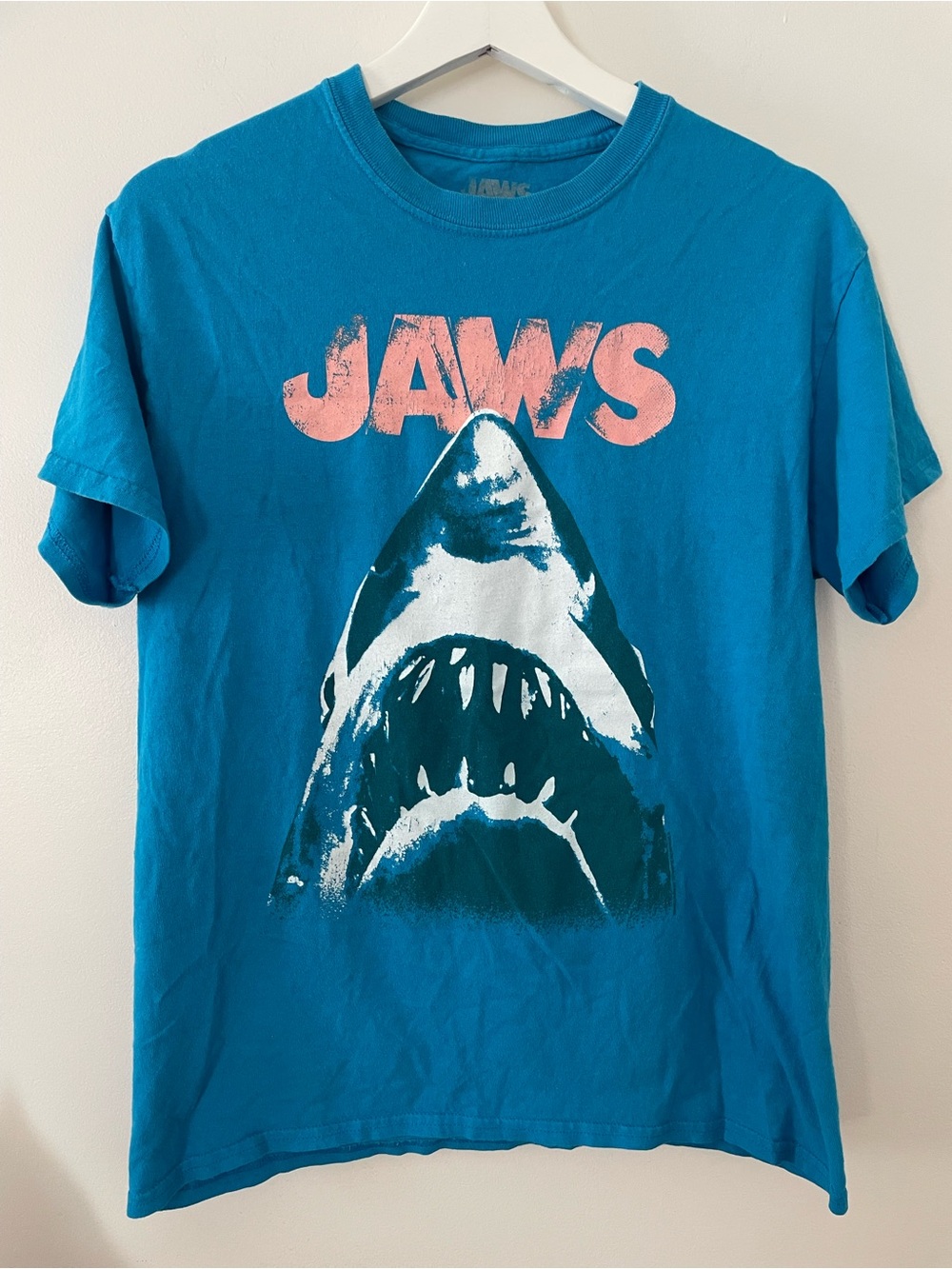 Jaws Graphic Short Sleeve Tee - Teal with Pink Print